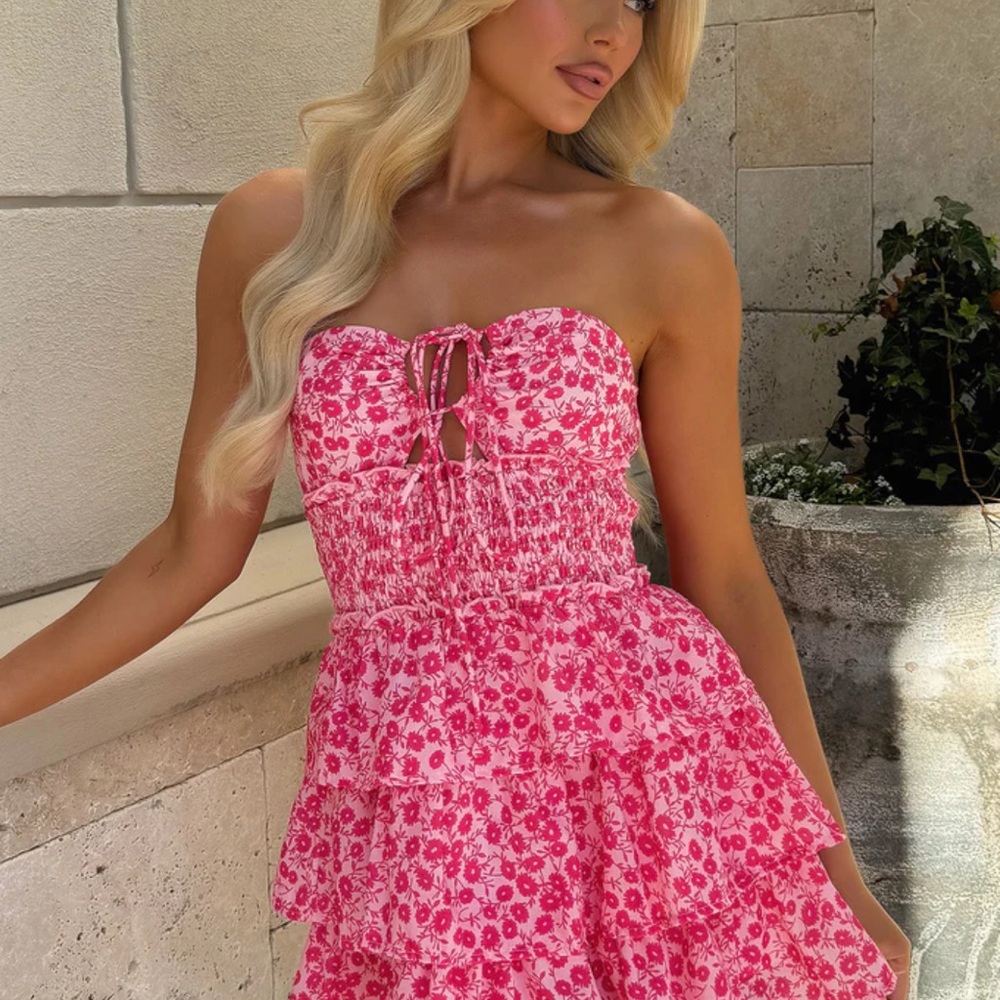 Strapless Pink Floral Dress
